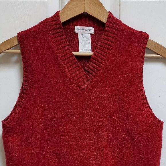 Pierre Cardin Vintage Sweater Vest Womens S Red Lambswool Cotton Knit V Neck - Picture 3 of 8
